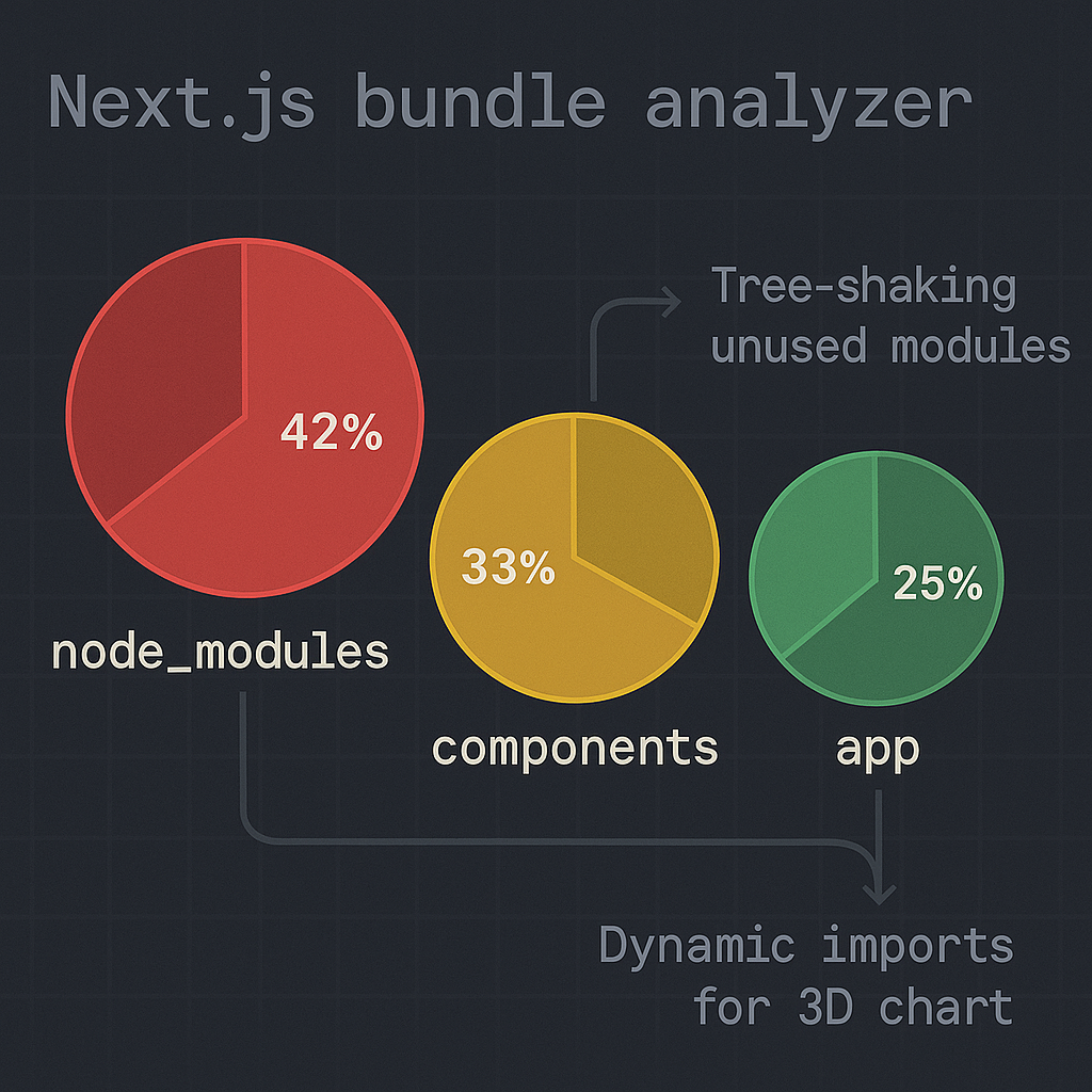Bundle analysis report showing optimized Next.js application with tree-shaking and dynamic imports