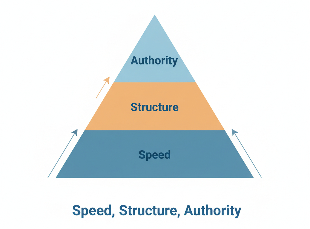 SEO ranking signals pyramid highlighting speed, structure, and authority