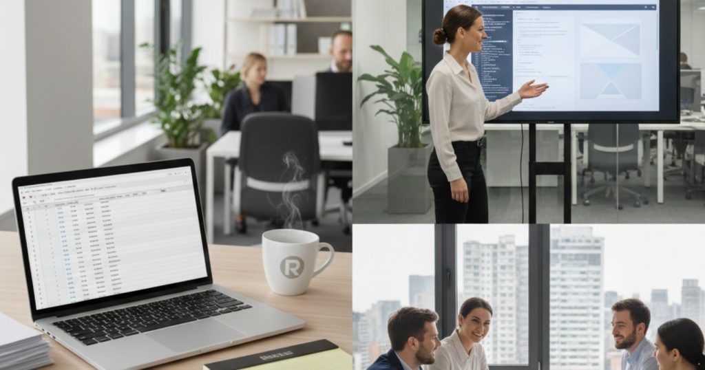Frontend developer explaining technical decisions to team members